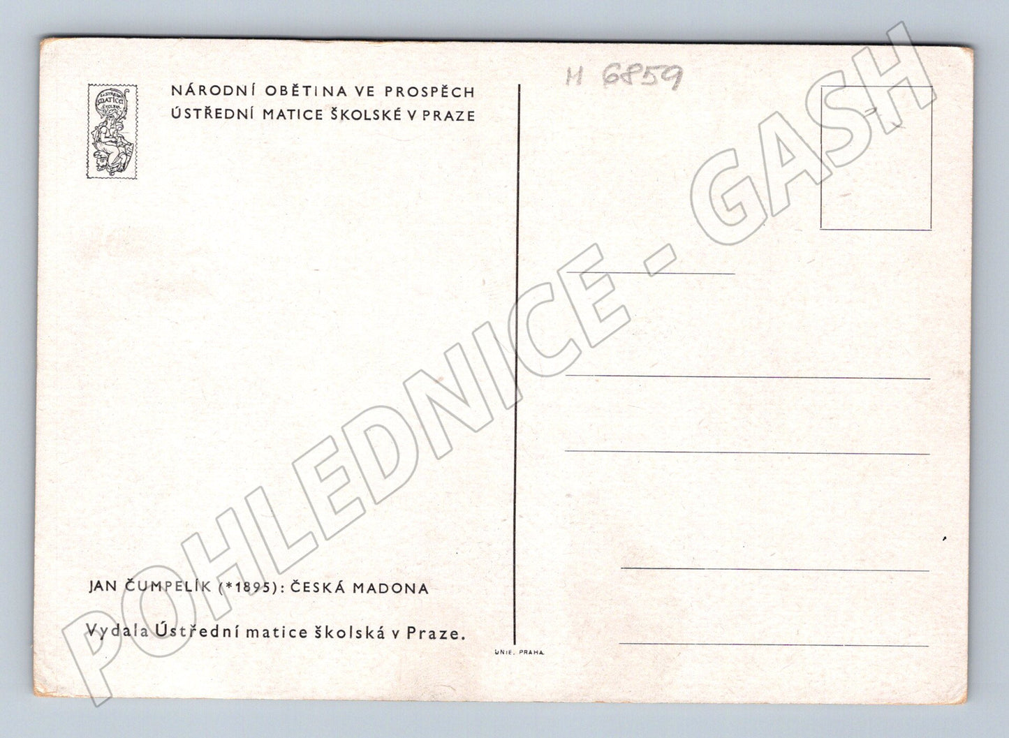 Postcard Czech Madonna Jan Čumpelík (M6859)