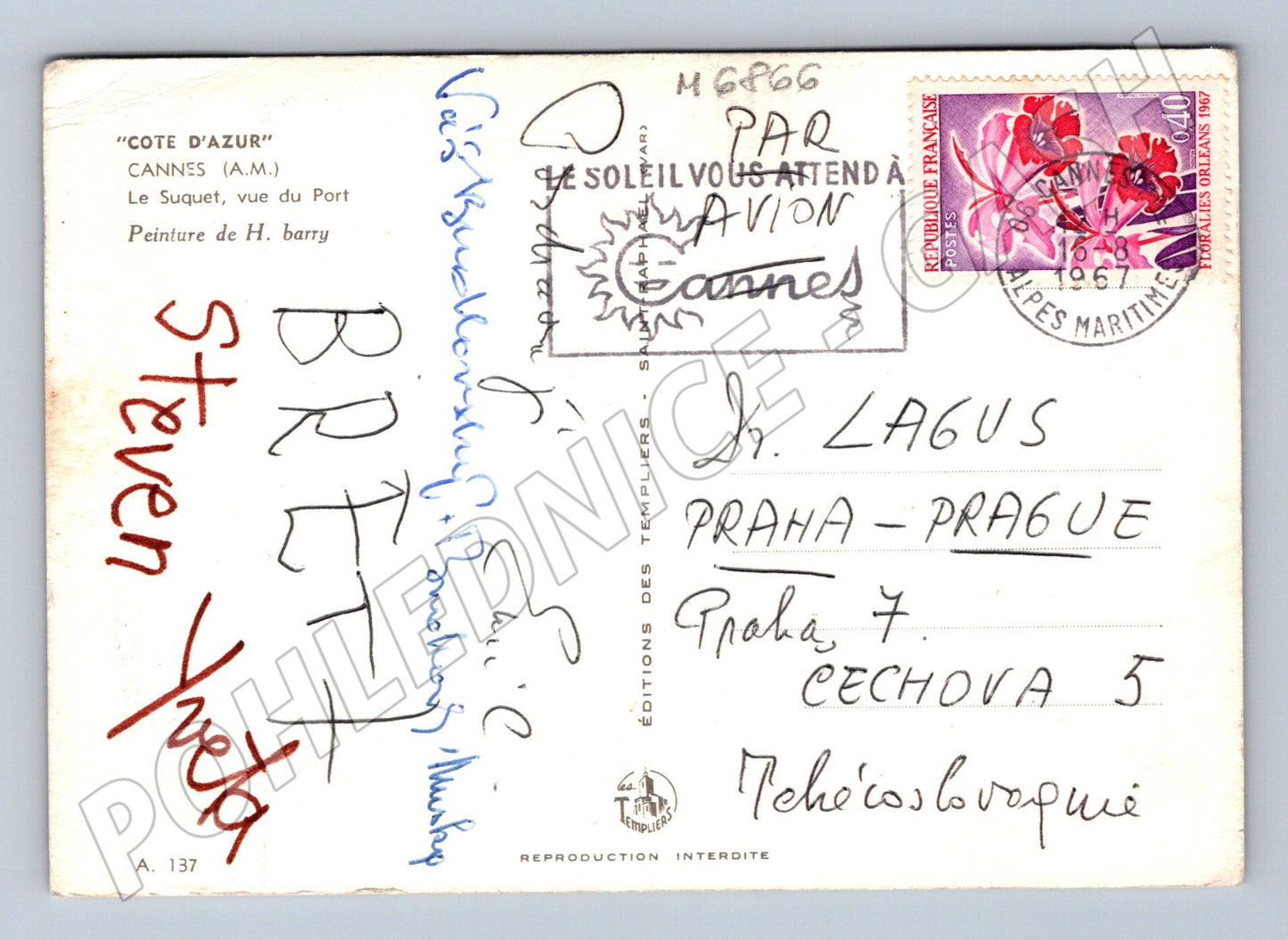 Postcard Cannes port Le Suquet 1967 (M6866)