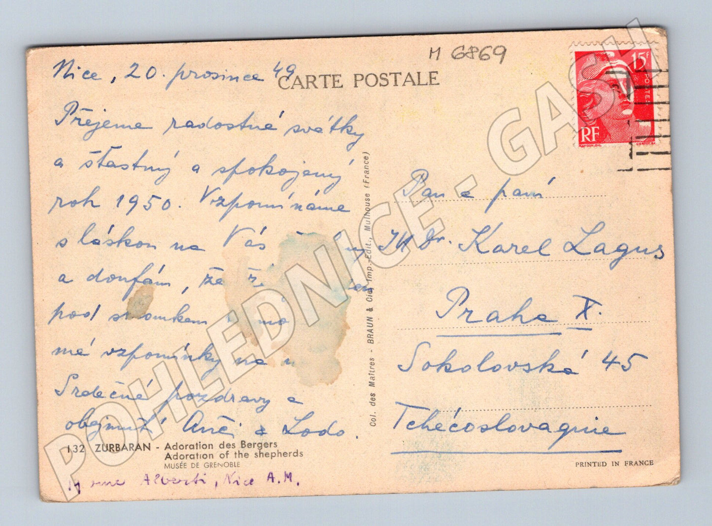 Pohlednice Zurbarán Adorace pastýřů Francie 1949 (M6869)