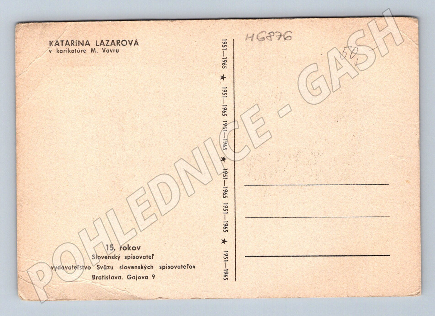 Pohlednice Katarína Lazarová karikatura M. Vavru (M6876)
