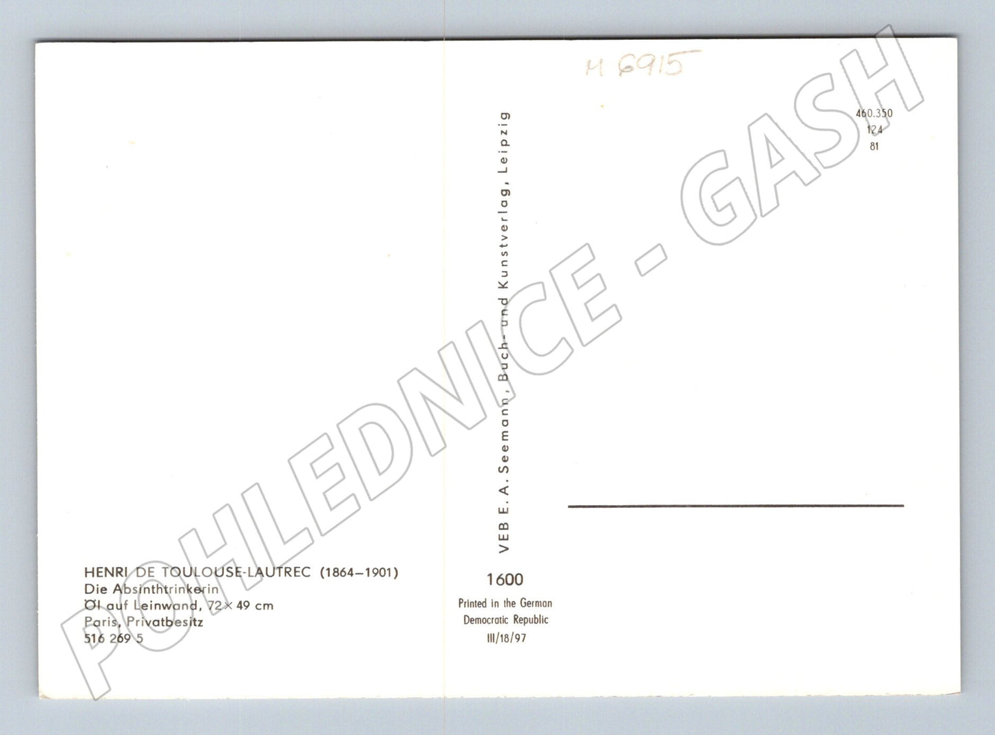 Pohlednice Toulouse-Lautrec Absinthová pijanka (M6915)