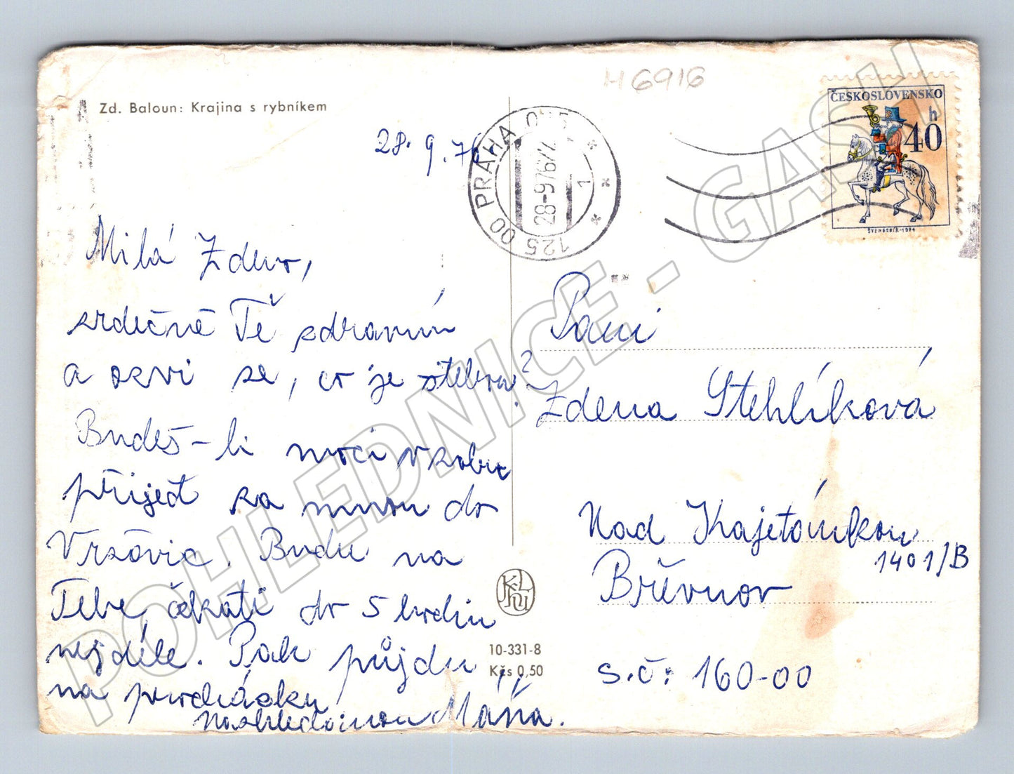 Pohlednice Krajina s rybníkem Baloun 1951 (M6916)