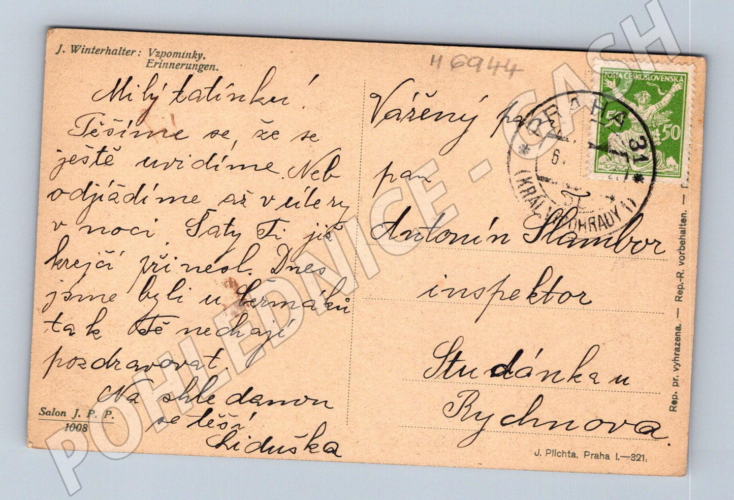 Pohlednice J. Winterhalter Vzpomínky (M6944)