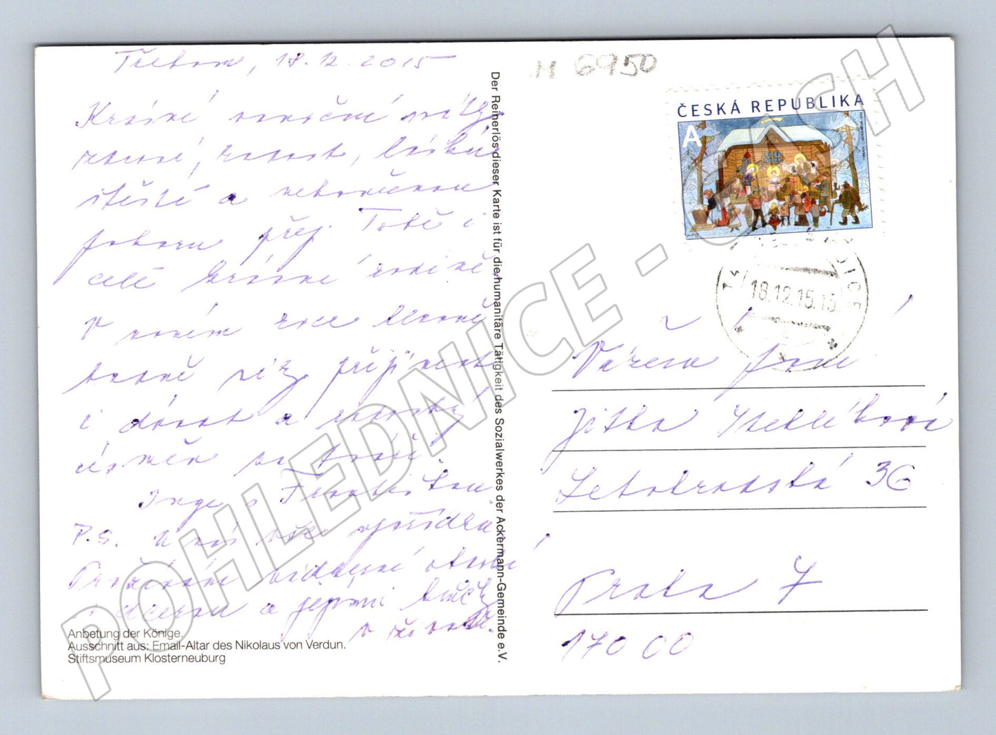 Pohlednice Klanění Tří králů vánoční 2015 (M6950)