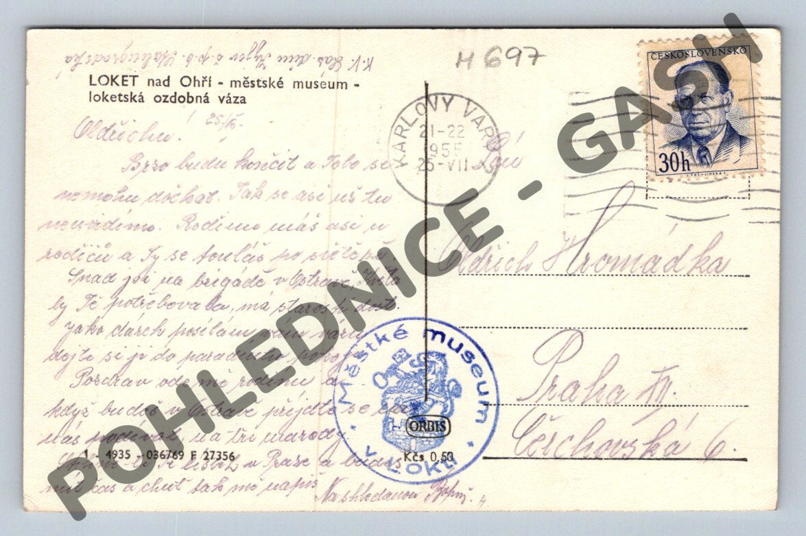 Pohlednice Loket nad Ohří muzeum váza 1955 (M697)