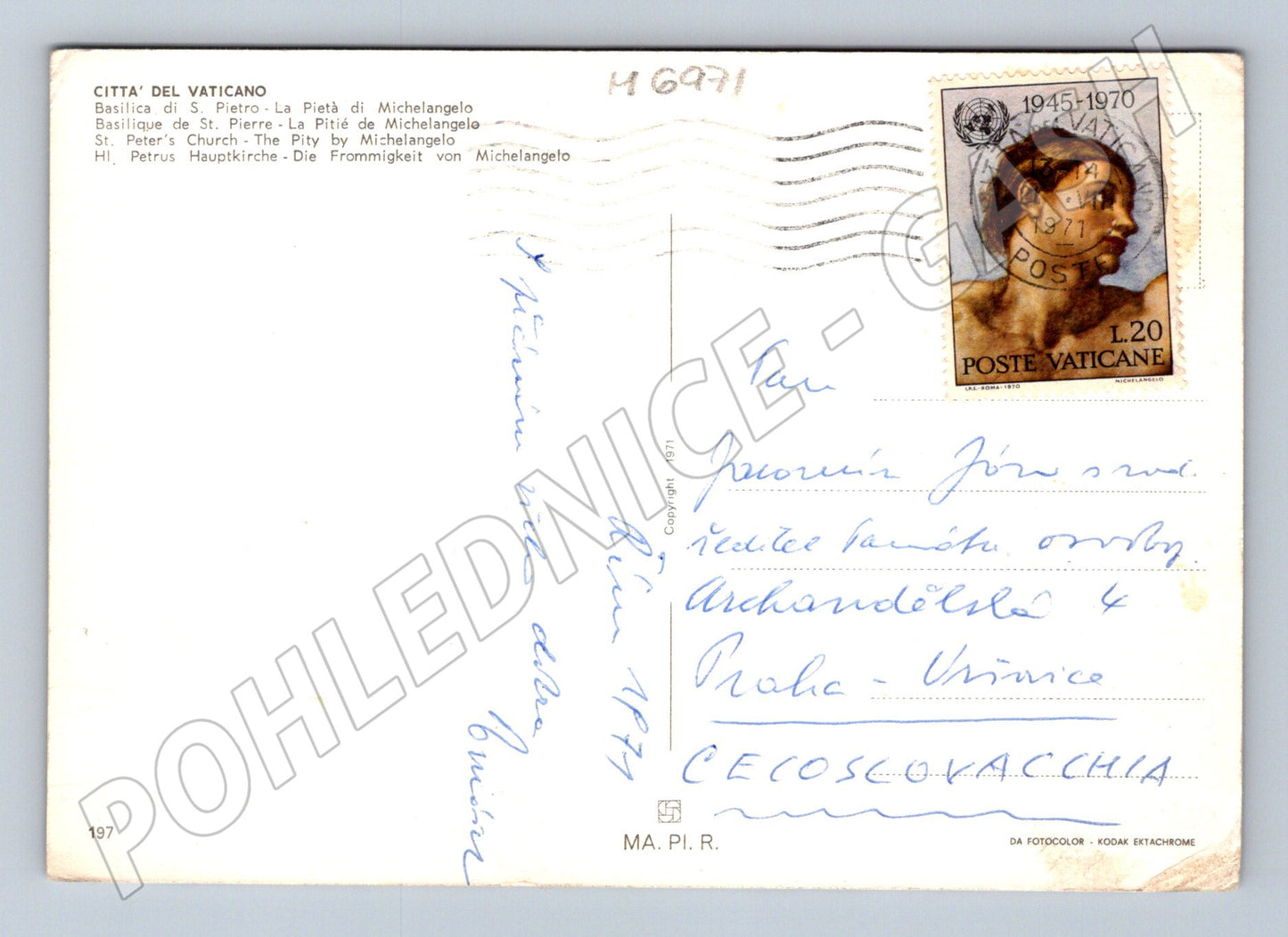 Pohlednice La Pietà Michelangelo Vatikán 1971 (M6971)