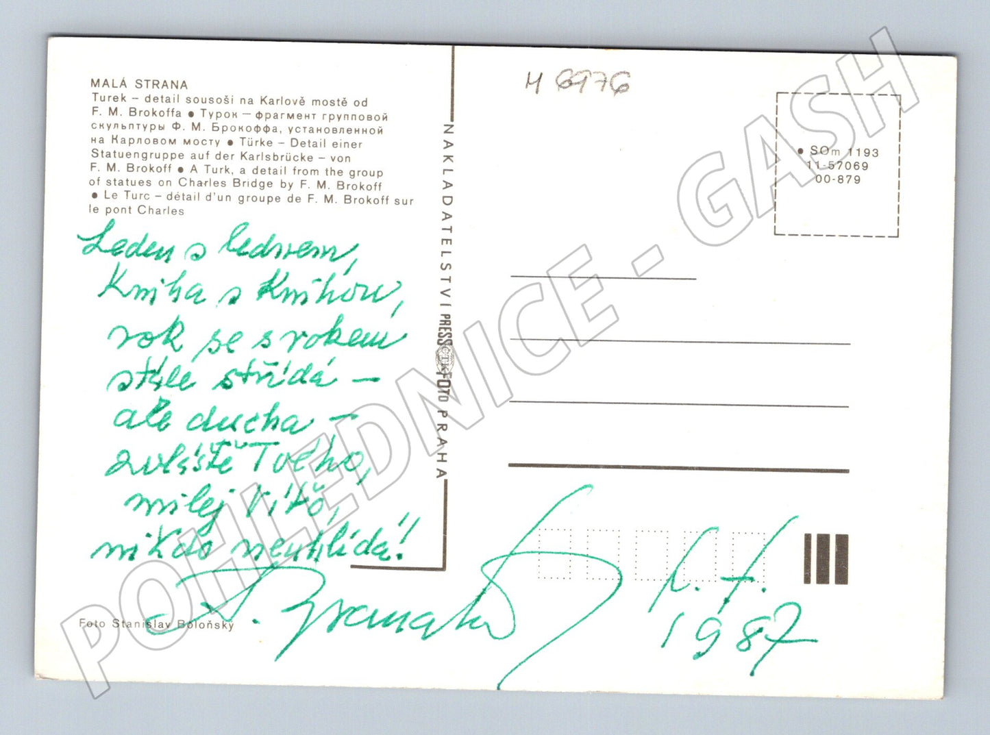Postcard Charles Bridge statue Turek Brokoff (M6976)