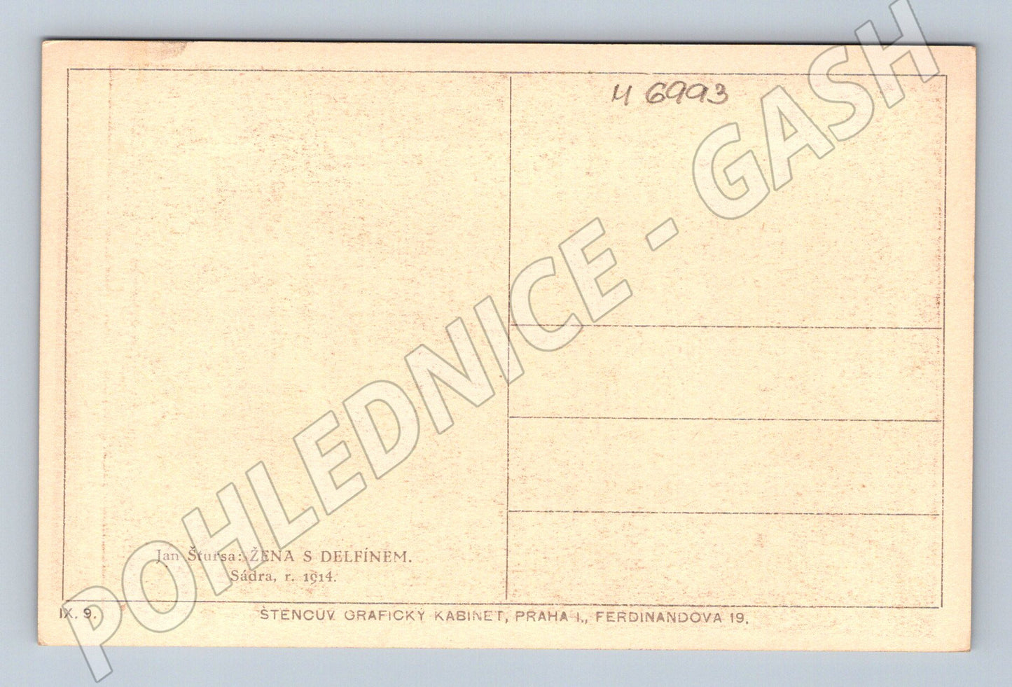 Pohlednice Jan Štursa Žena s delfínem 1914 (M6993)