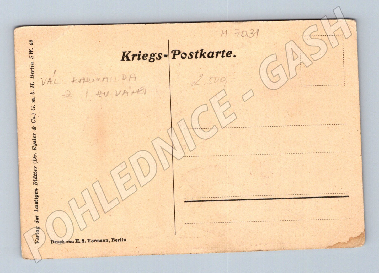 Pohlednice WW1 karikatura Kriegs-Postkarte (M7031)