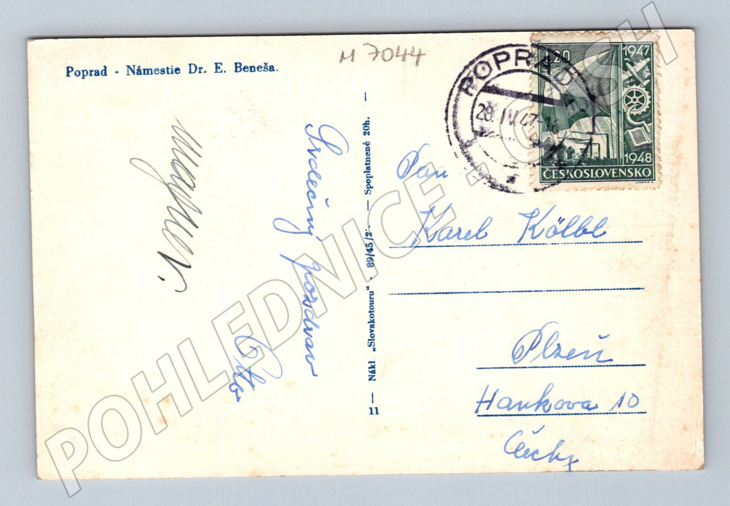 Postcard Poprad Beneš Square (M7044)