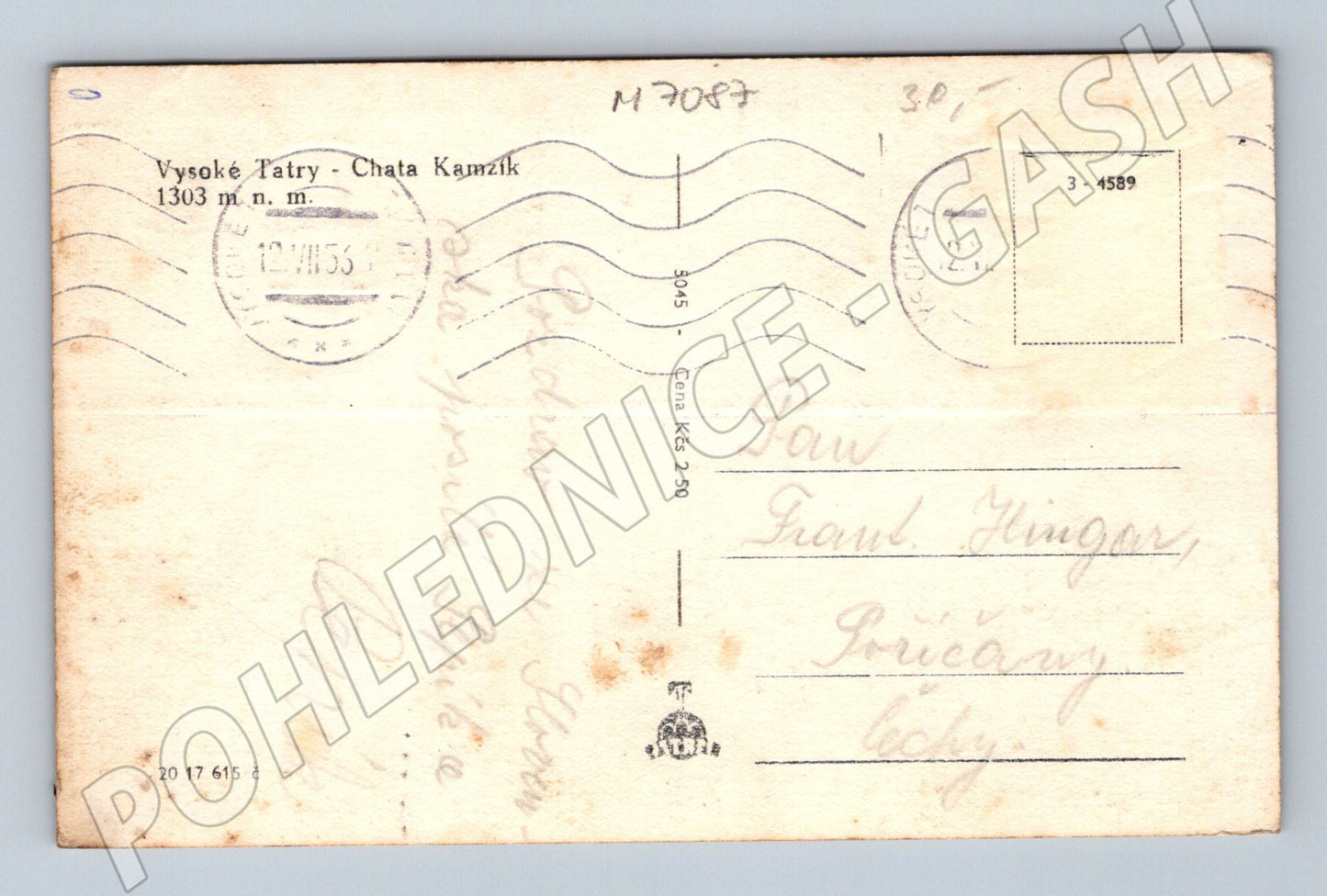 Postcard Tatras Chata Kamzík 1953 (M7087)