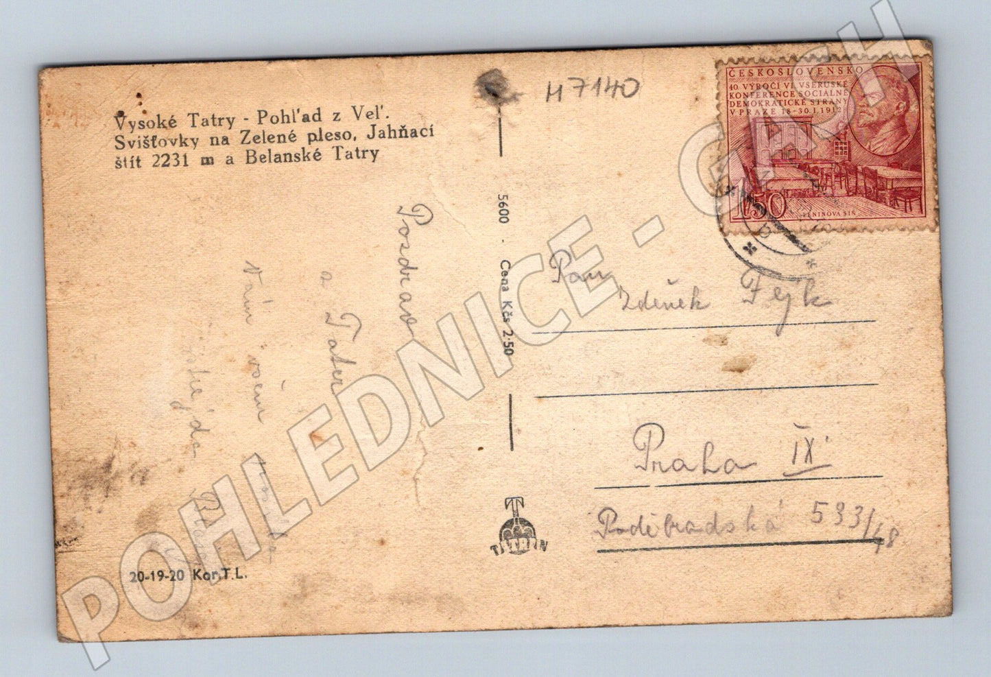 Pohlednice Tatry Velká Svišťovka razítko (M7140)