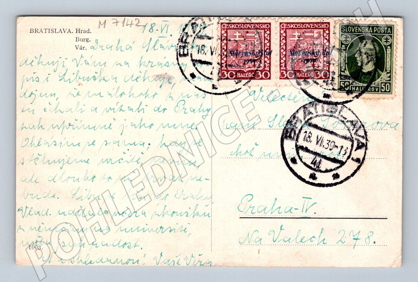 Pohlednice Bratislava hrad 1939 (M7142)