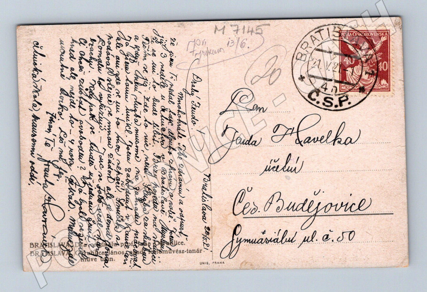 Pohlednice Bratislava 1920 historická (M7145)