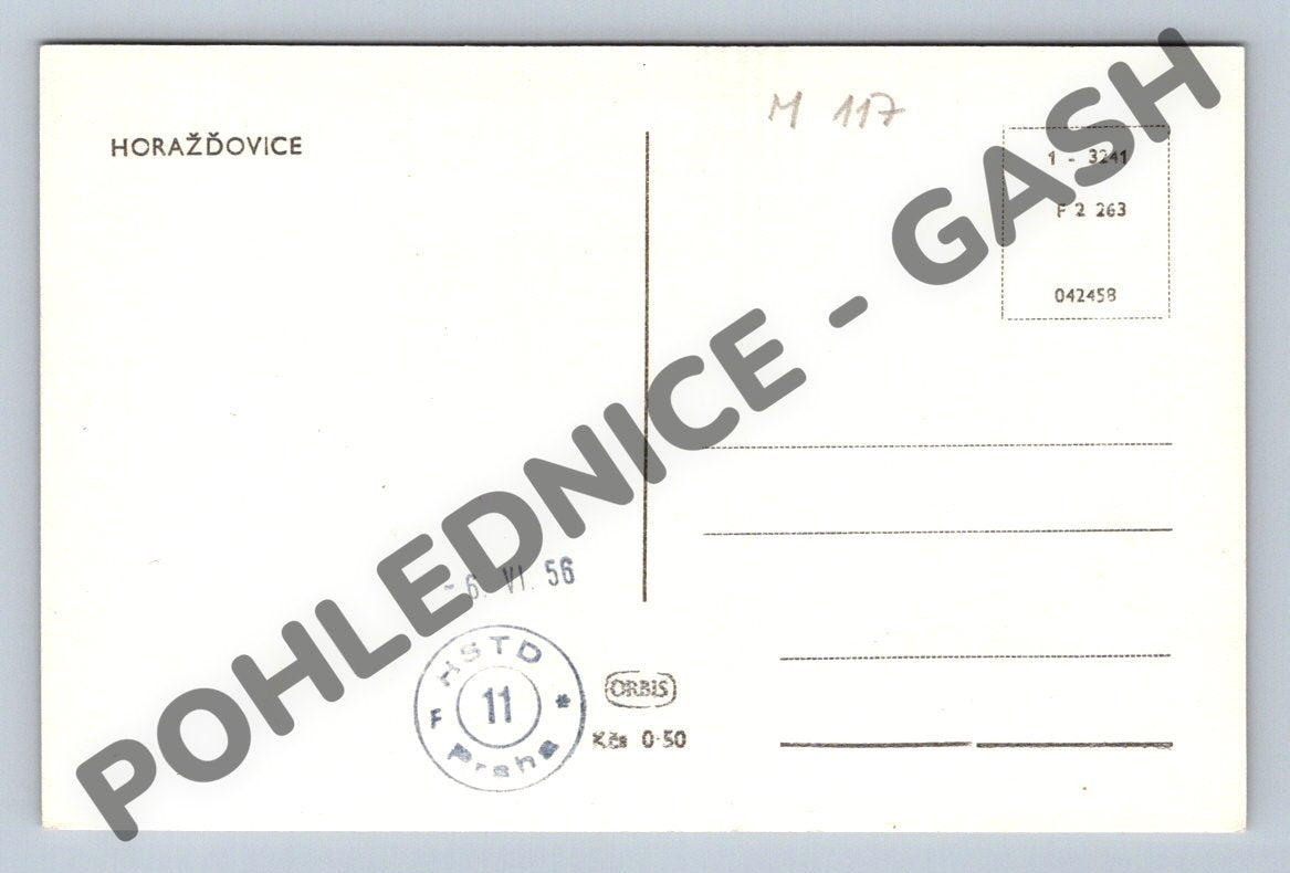 Postcard Horažďovice black and white 1956 (M717)