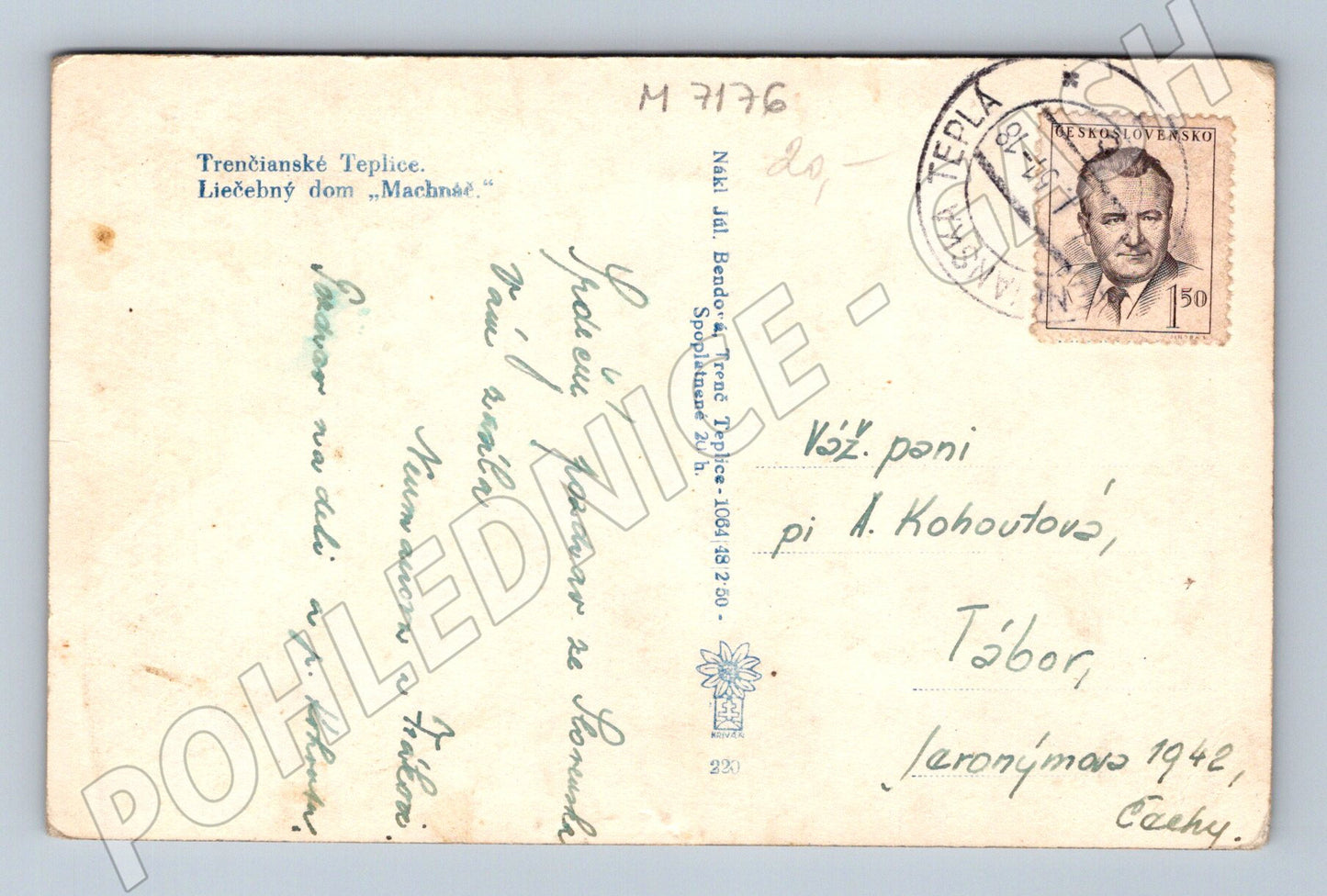Pohlednice Trenčianske Teplice Machnáč 1948 (M7176)