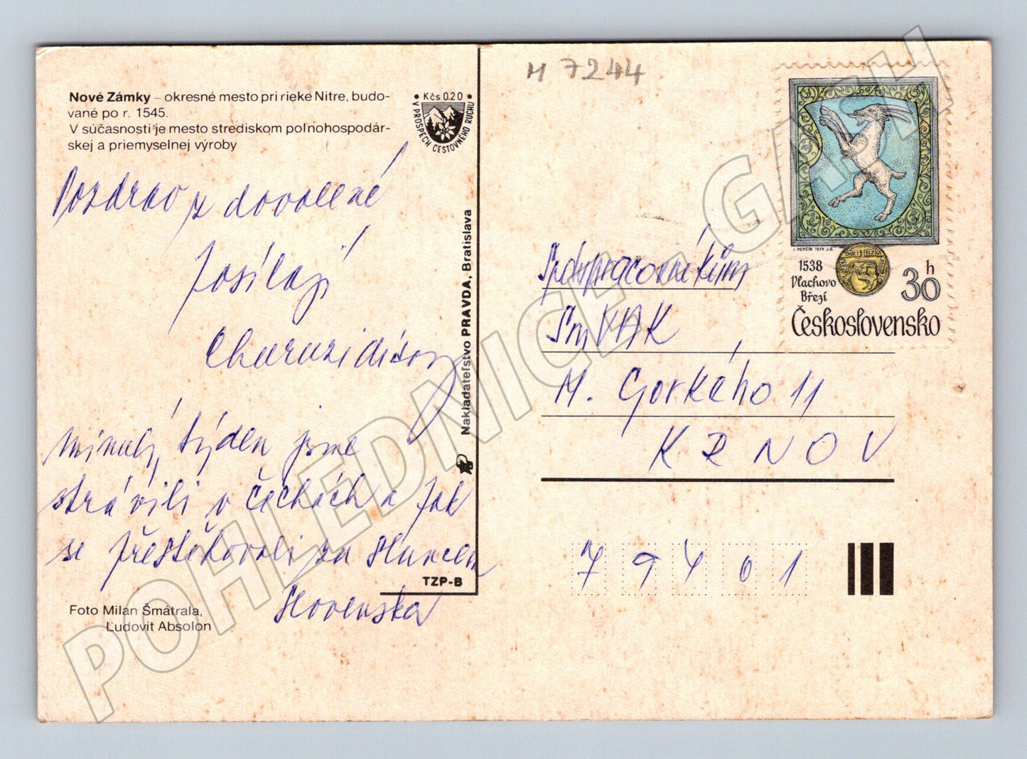 Pohlednice Nové Zámky adresovaná známka (M7244)