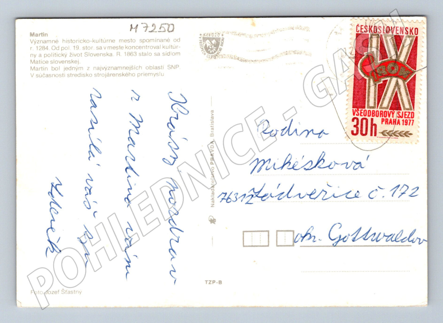 Pohlednice Martin město se známkou (M7250)