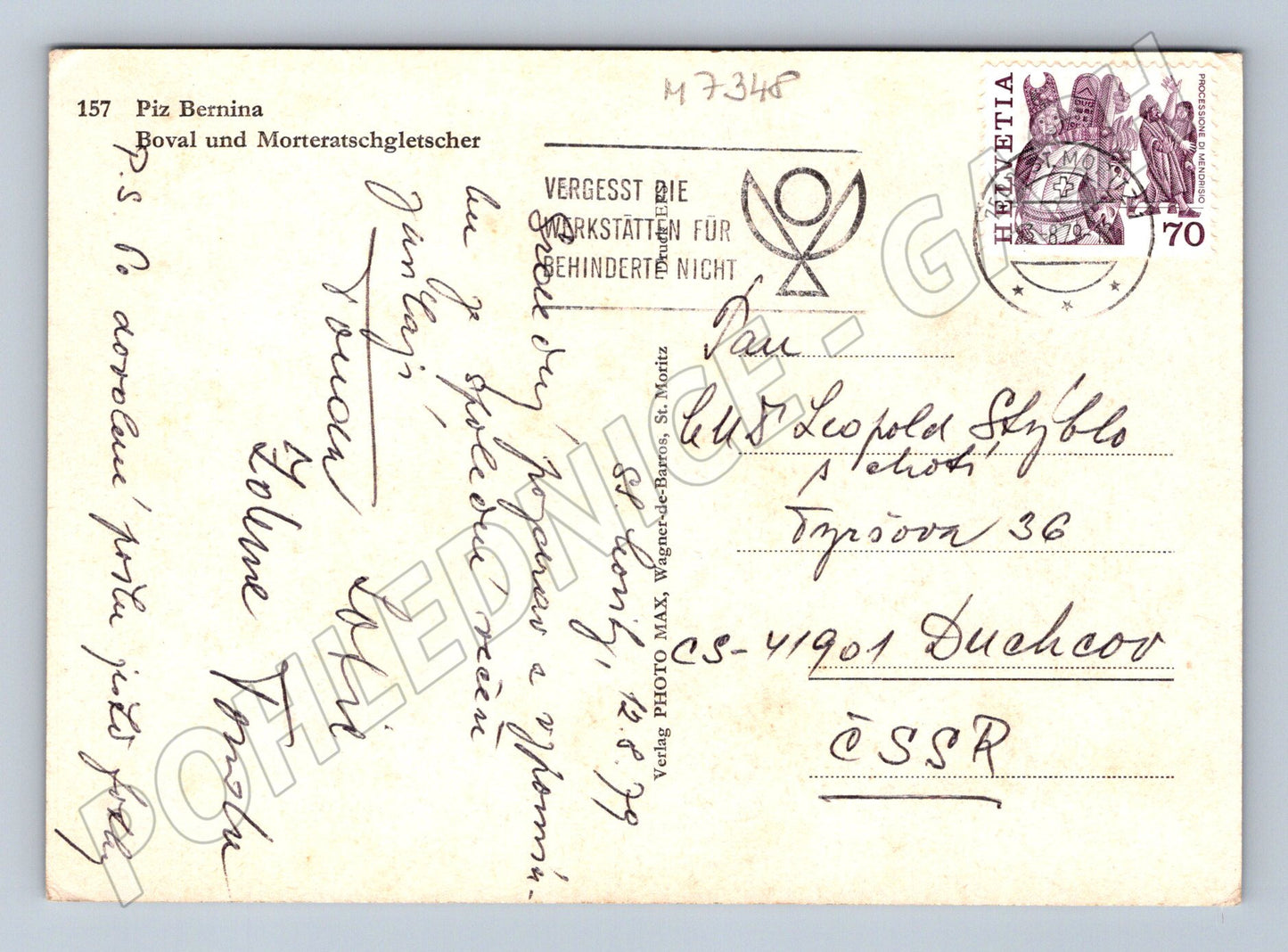 Pohlednice Piz Bernina serpentiny 70 léta (M7348)