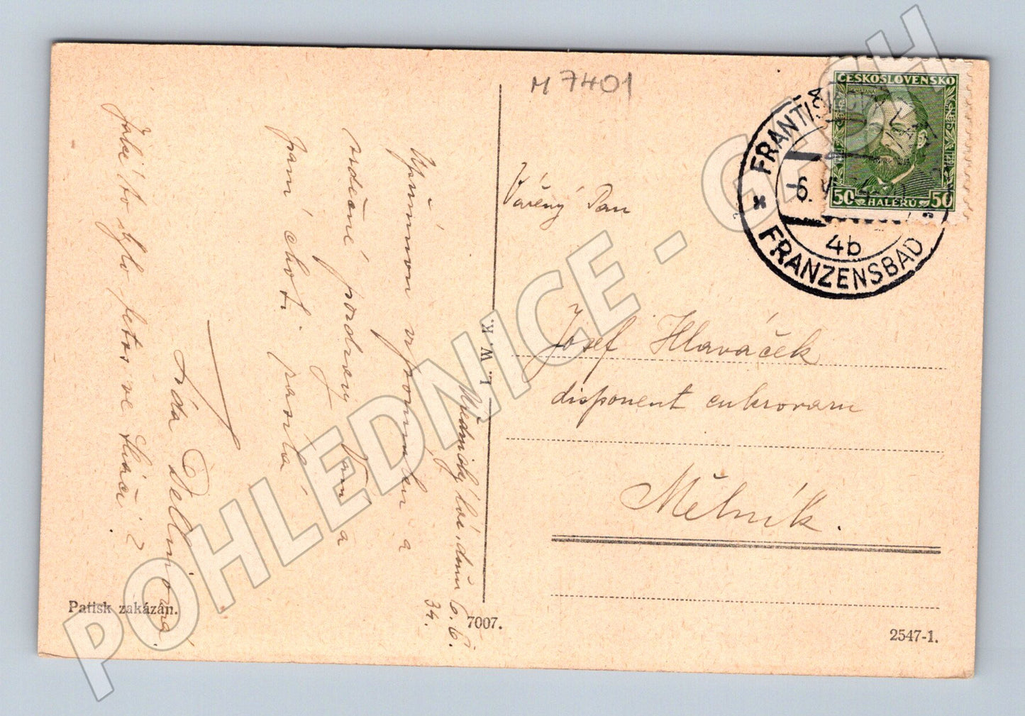 Pohlednice Františkovy Lázně celkový pohled 1924 (M7401)