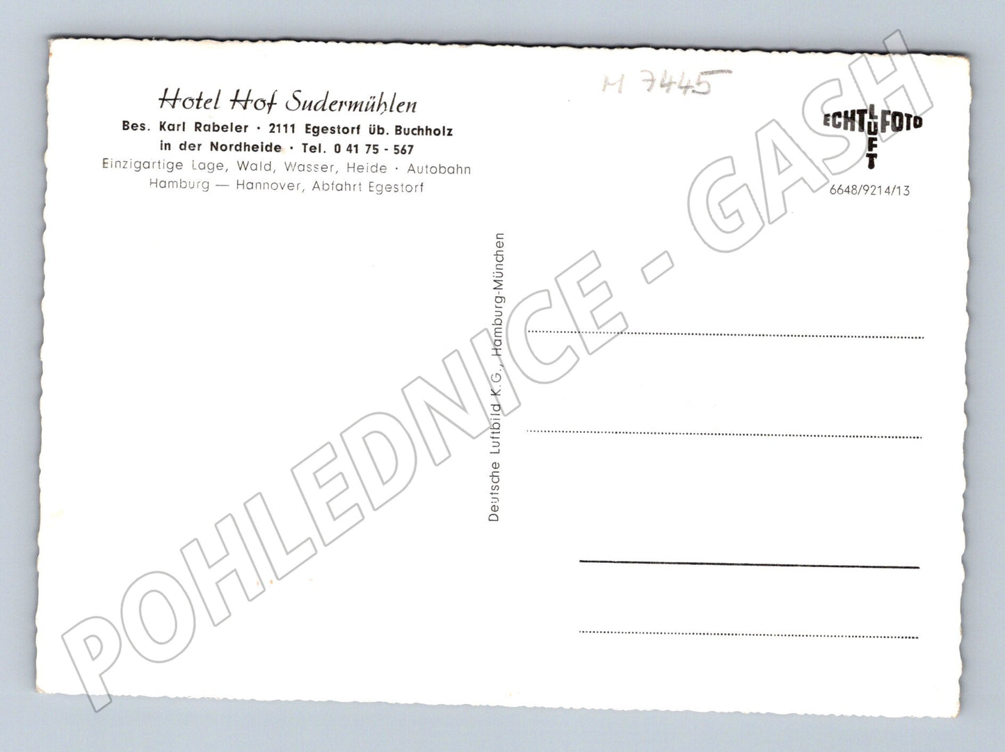 Postcard Hotel Hof Sudermühlen aerial view (M7445)
