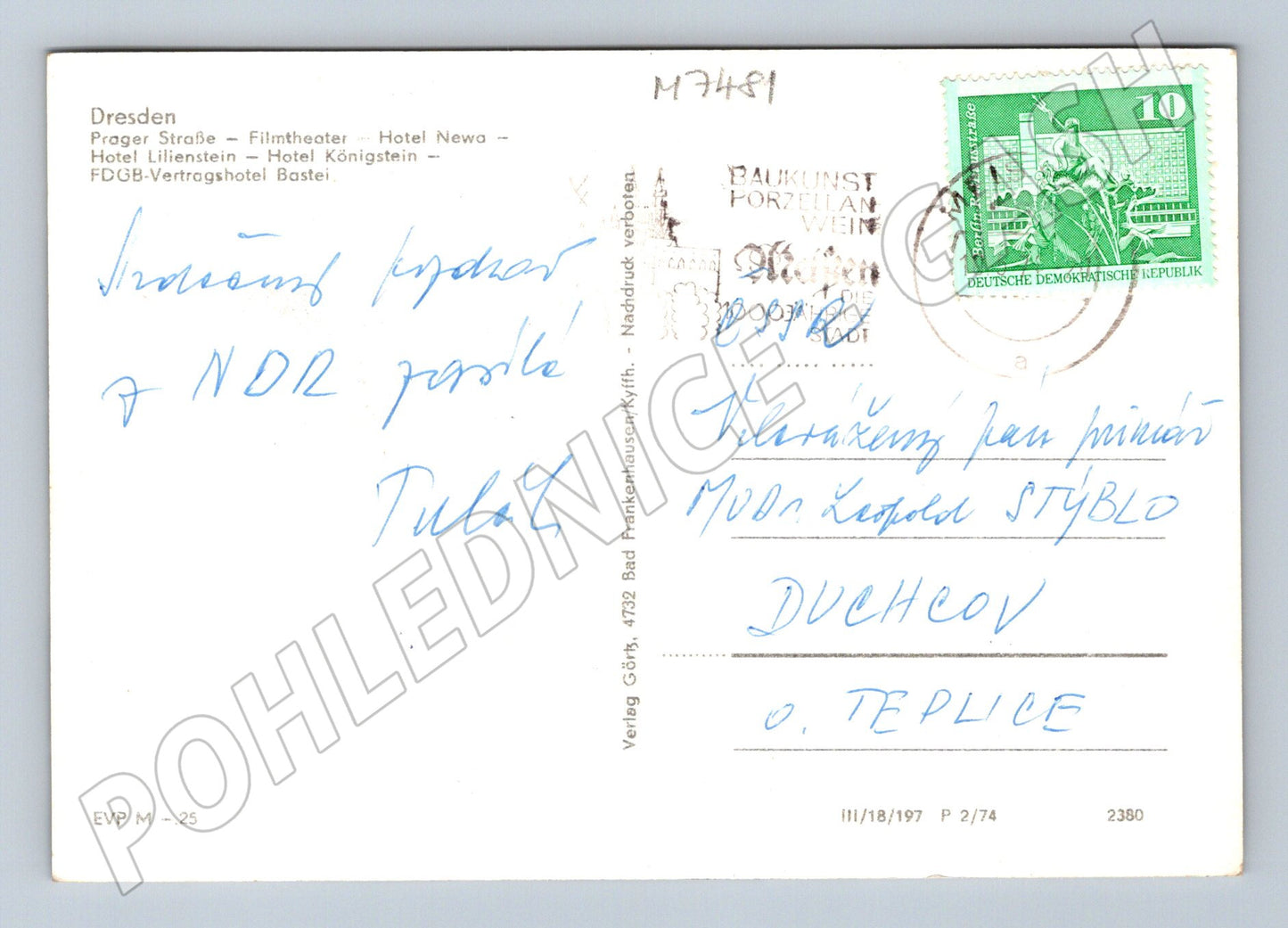 Pohlednice Drážďany NDR 1974 zaslaná (M7481)