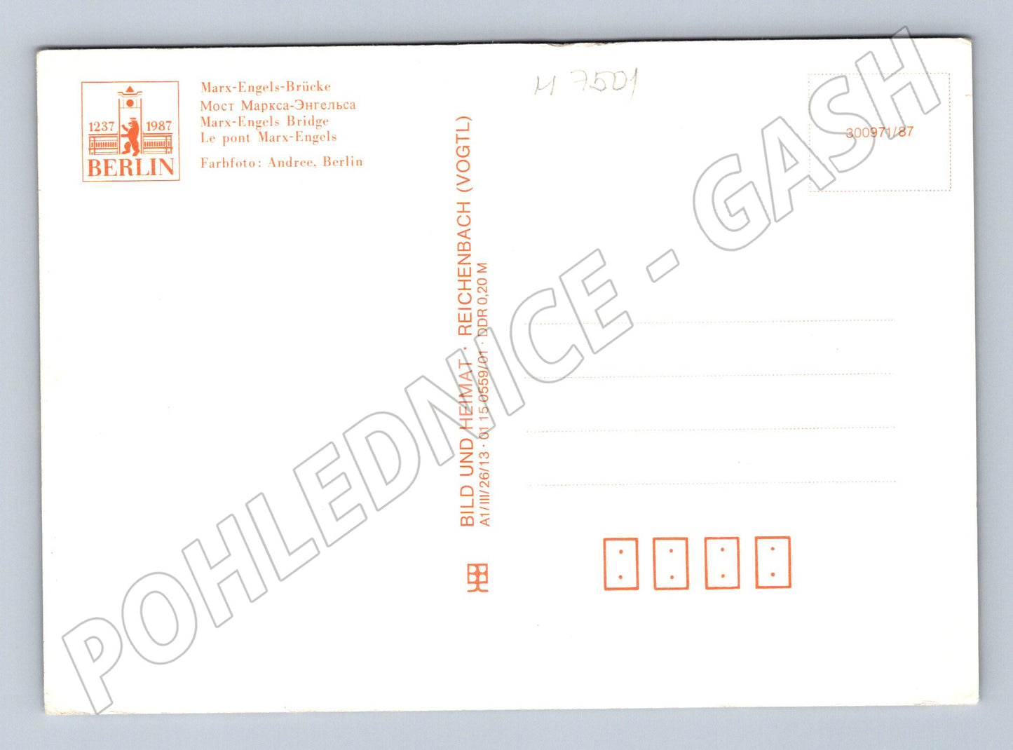 Postcard Berlin Marx Engels Brücke night (M7501)
