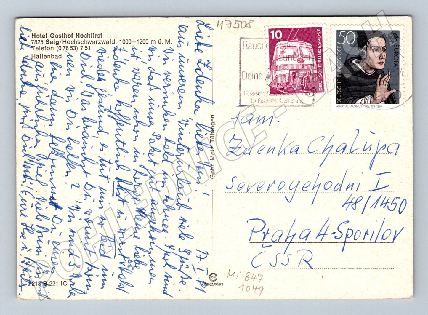 Postcard Gasthof Hochfirst Saig Germany stamp (M7508)