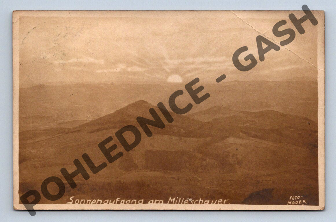 Pohlednice hrad Milštejn západ slunce ČSR (M755)