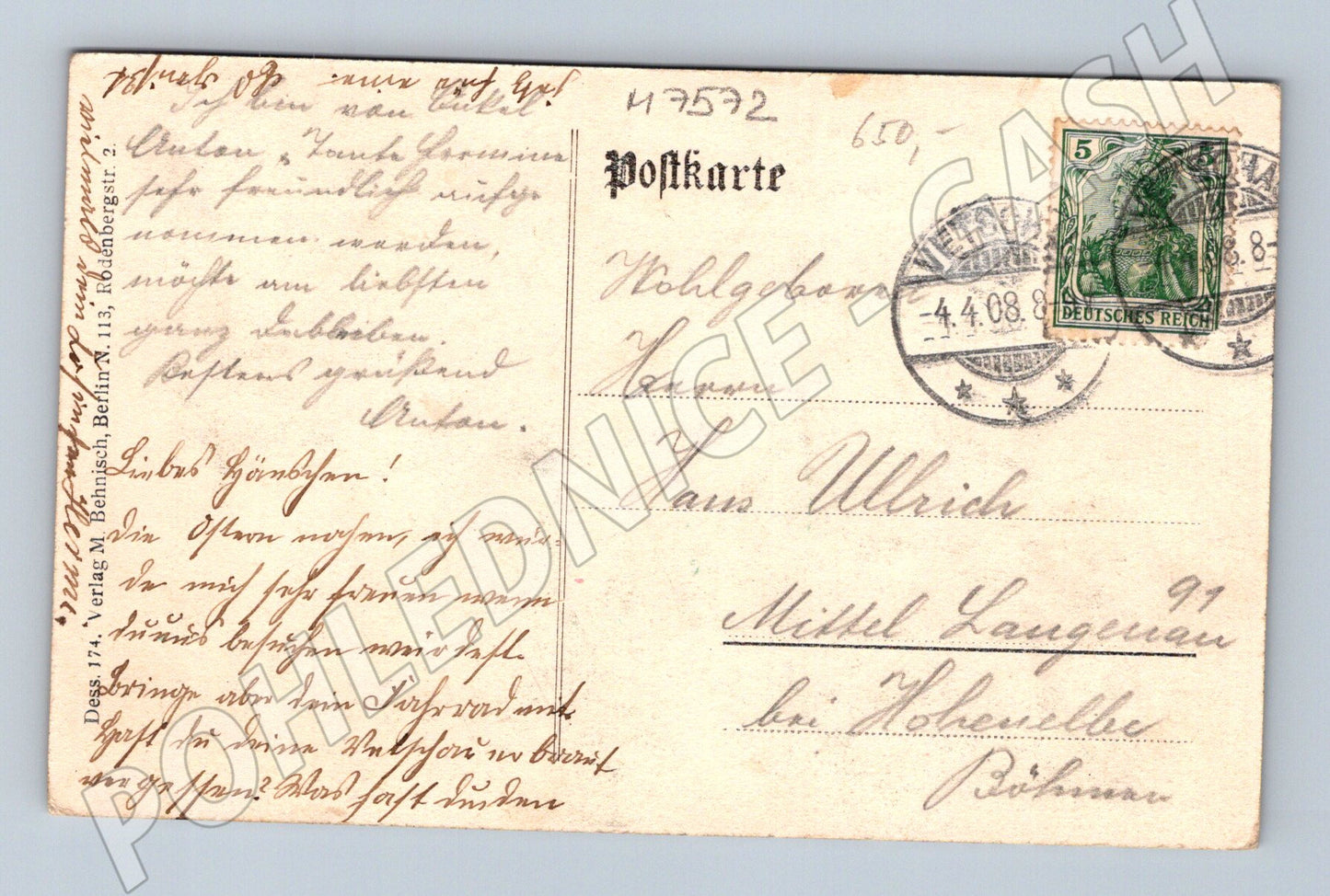 Pohlednice Vetschau zámek Lynar 1908 (M7572)