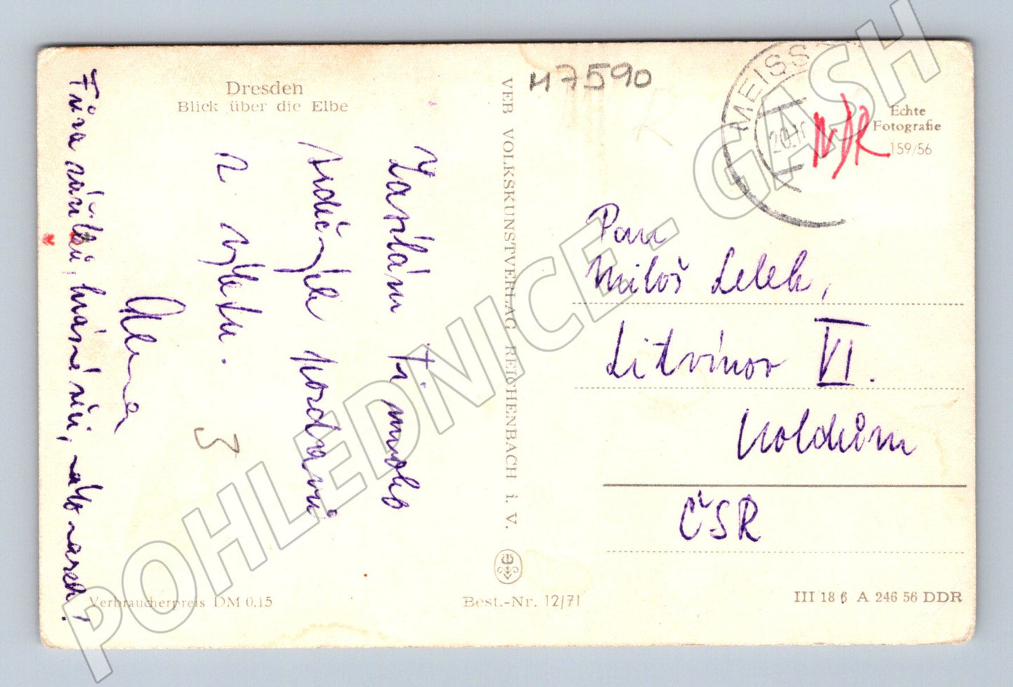 Pohlednice Drážďany panorama přes Labe (M7590)