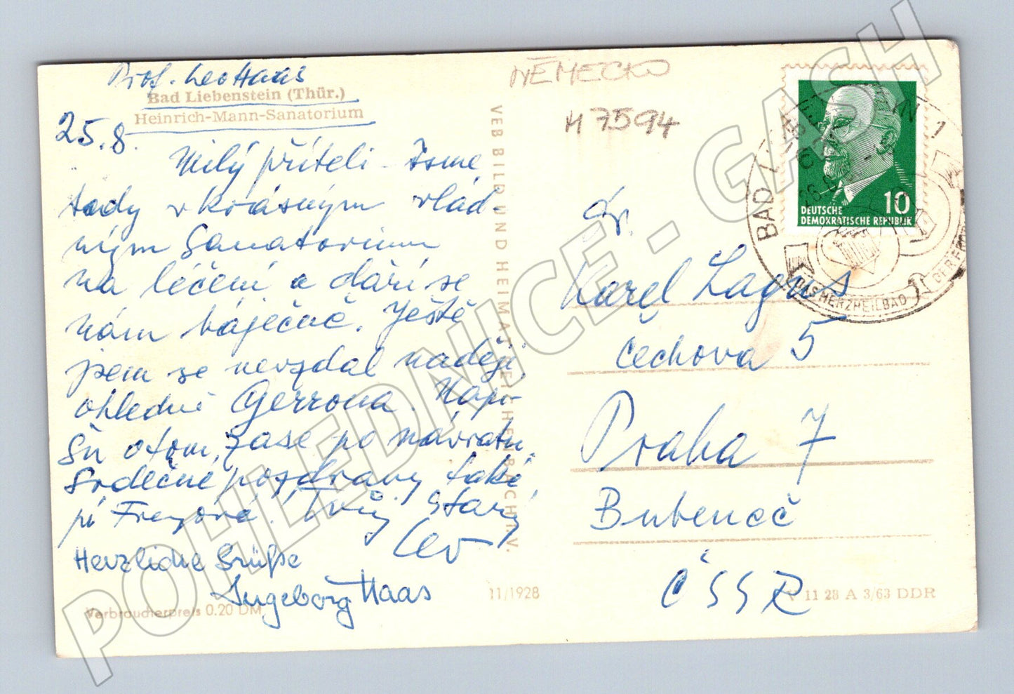 Pohlednice Bad Liebenstein sanatorium 1963 (M7594)