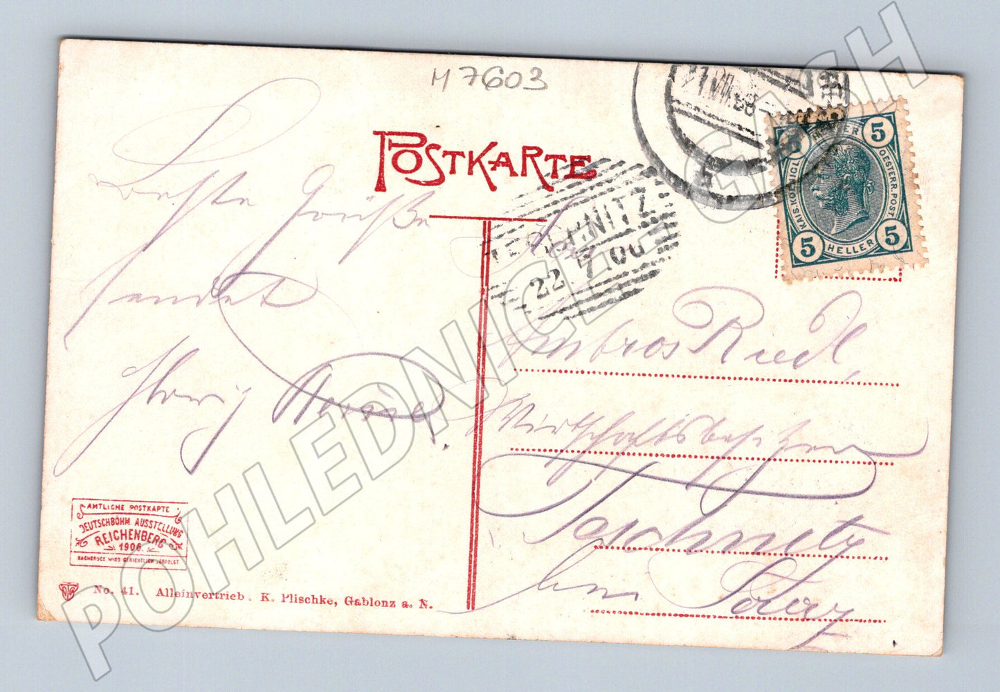 Postcard German Bohemian Exhibition 1906 (M7603)