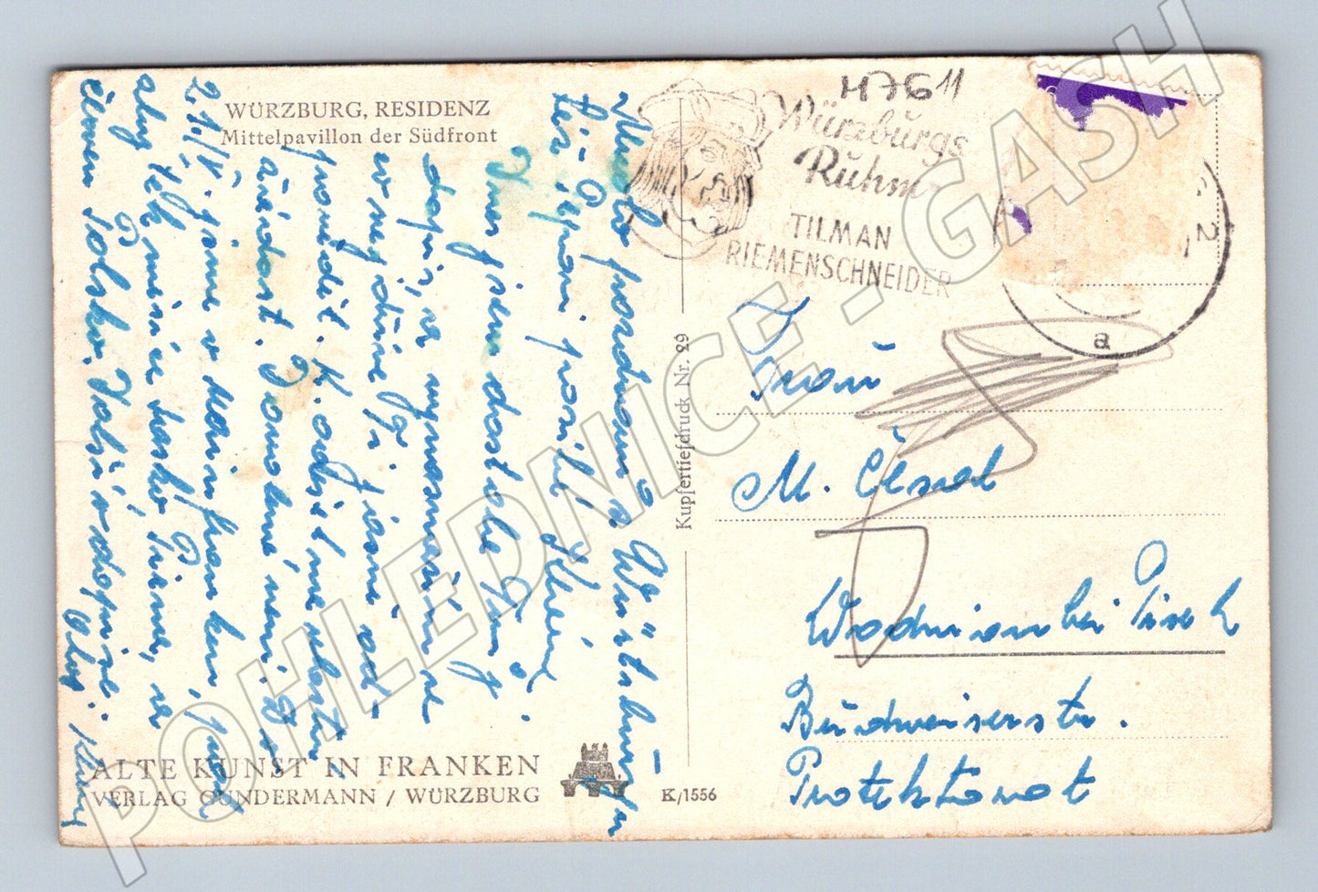 Pohlednice Würzburg Residenz čb historická pohlednice Německo (M7611)