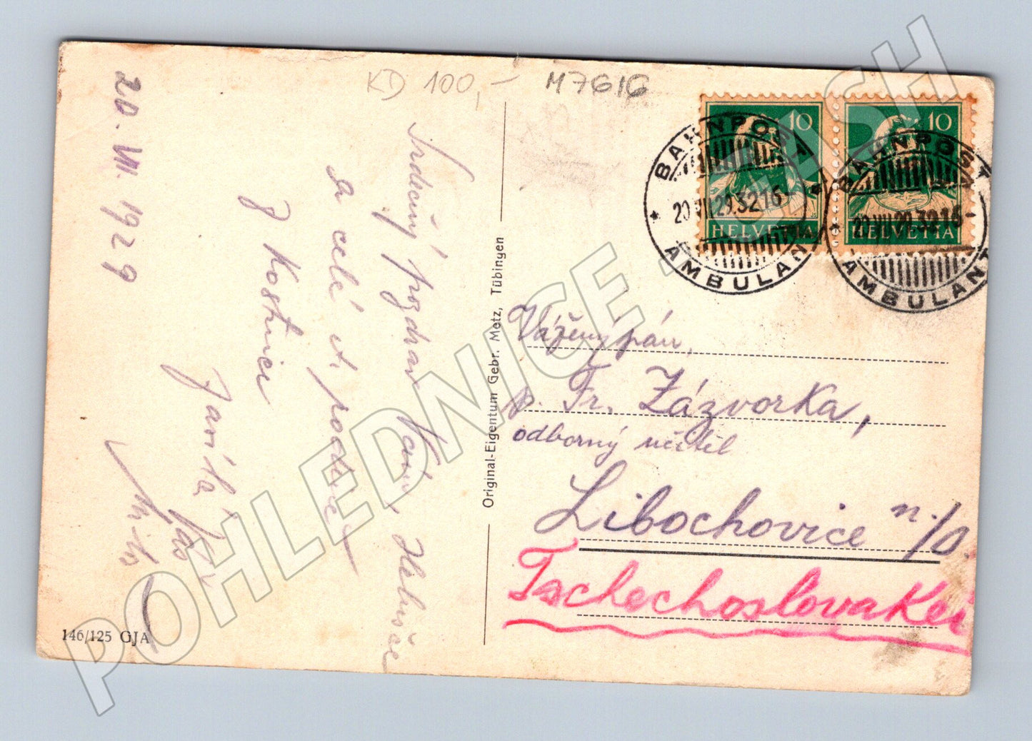 Pohlednice Konstanz Bodensee Jan Hus 1929 Švýcarsko (M7616)