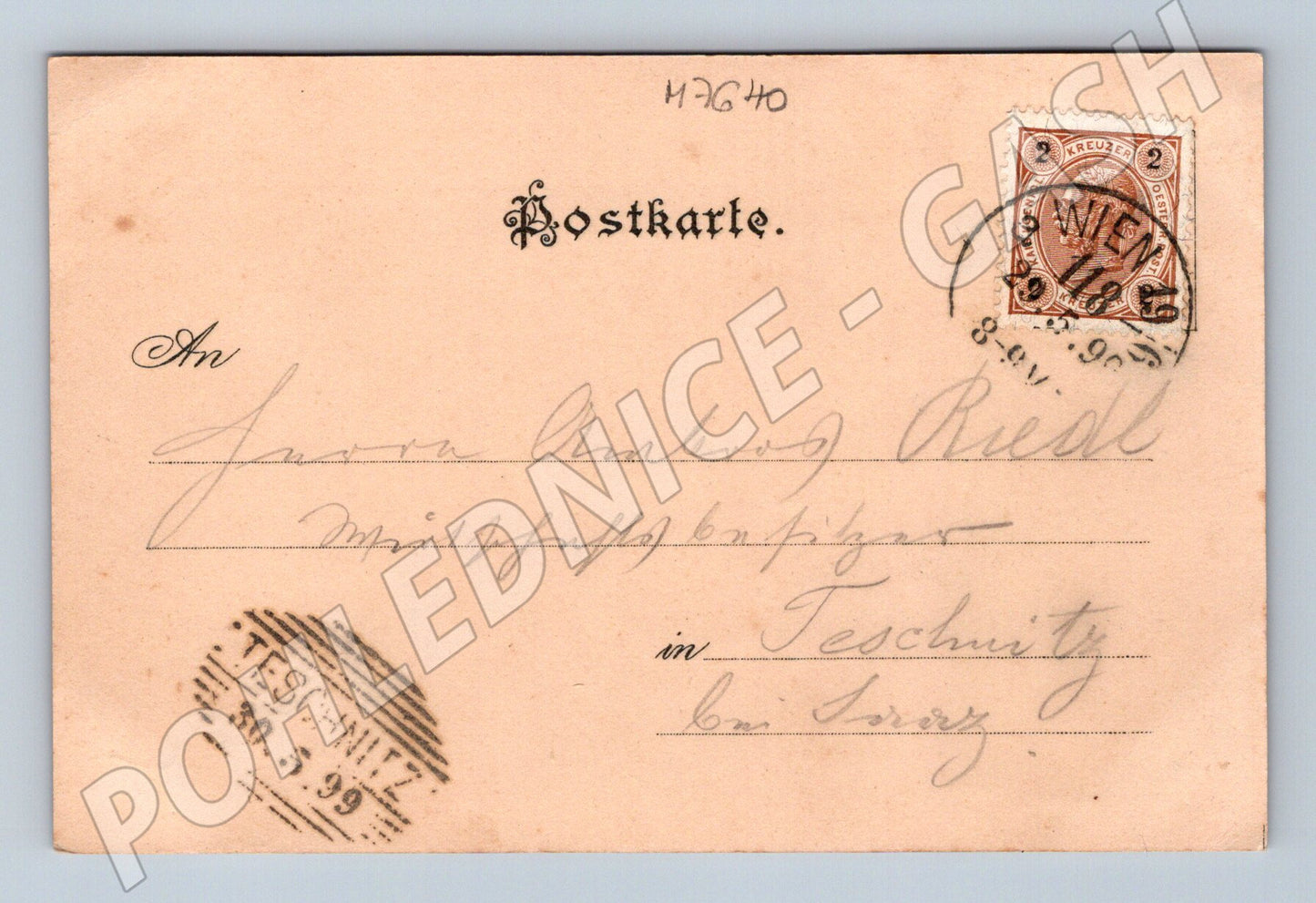 Pohlednice Vlastenecký motiv Německo 1899 Těšín a Vídeň (M7640)