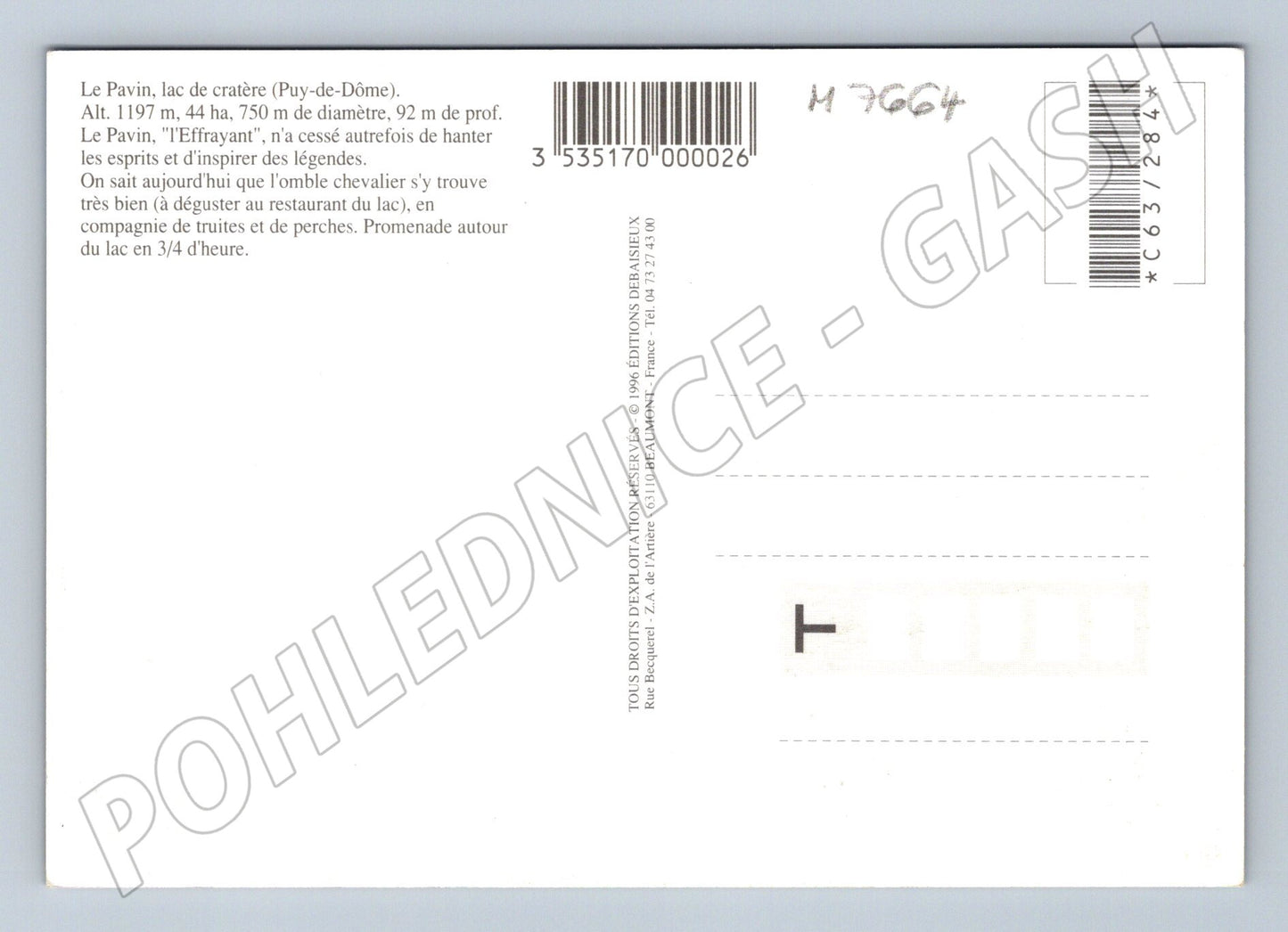 Postcard Auvergne Lac Pavin and Monts Dore France (M7664)