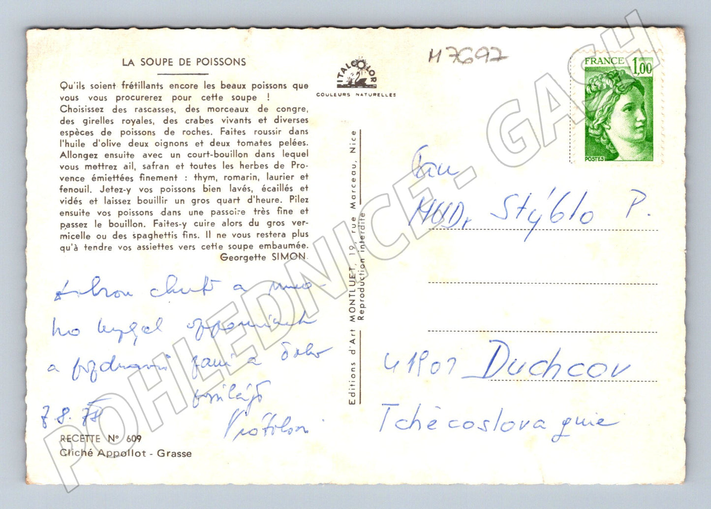 Postcard Recipe for fish soup collage to Czechoslovakia (M7697)