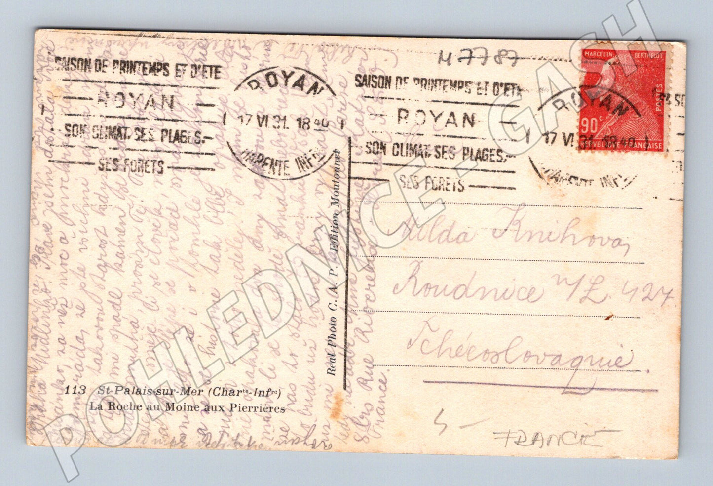 Pohlednice St Palais sur Mer La Roche au Moine 1921 (M7787)