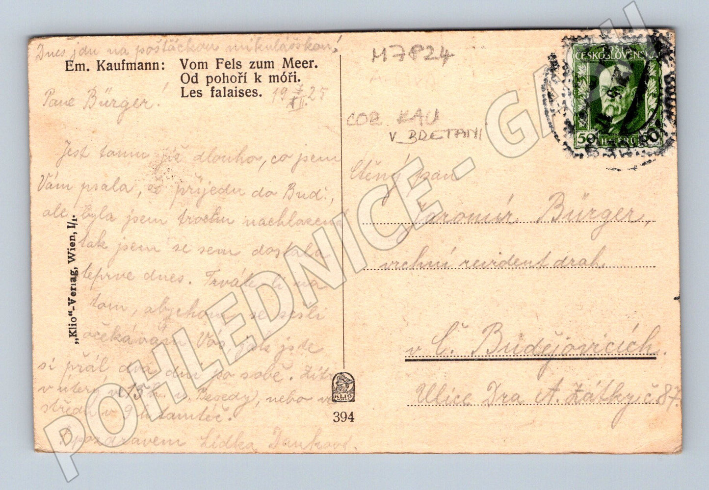 Pohlednice Vom Fels zum Meer Em Kaufmann ČSR (M7824)