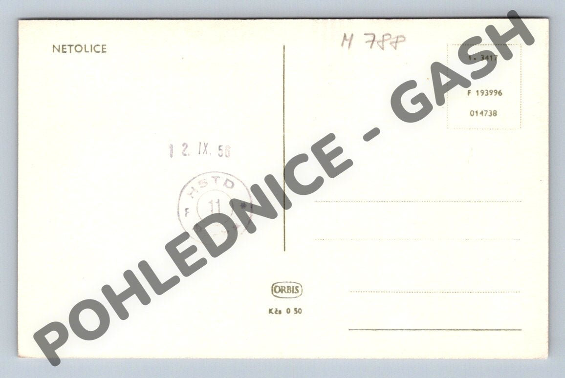 Pohlednice Netolice věž kostela 1956 (M788)