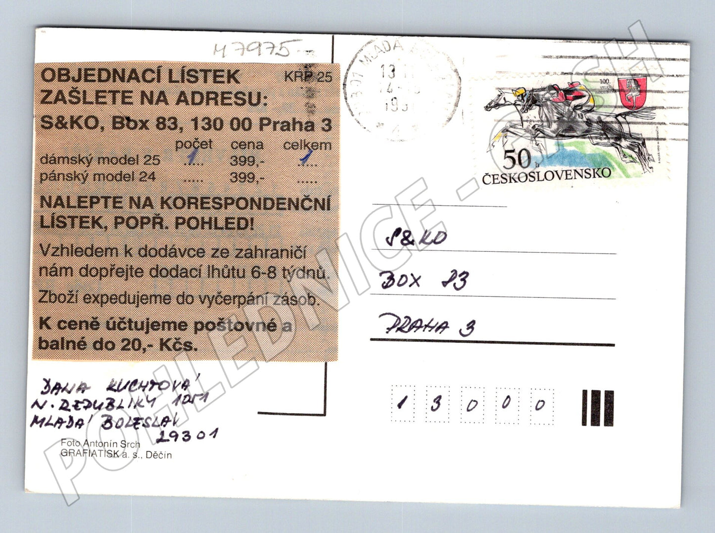 Mlada Boleslav historical postcard with a stamp (M7975)