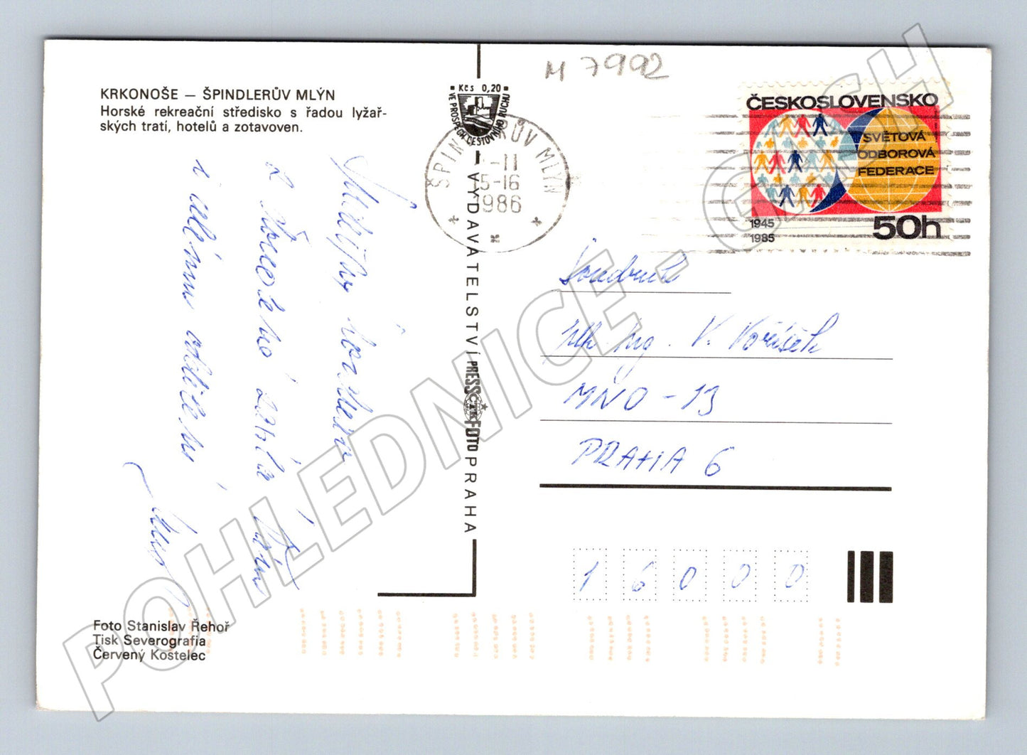 Postcard Špindlerův Mlýn Krkonoše Winter 1988 (M7992)