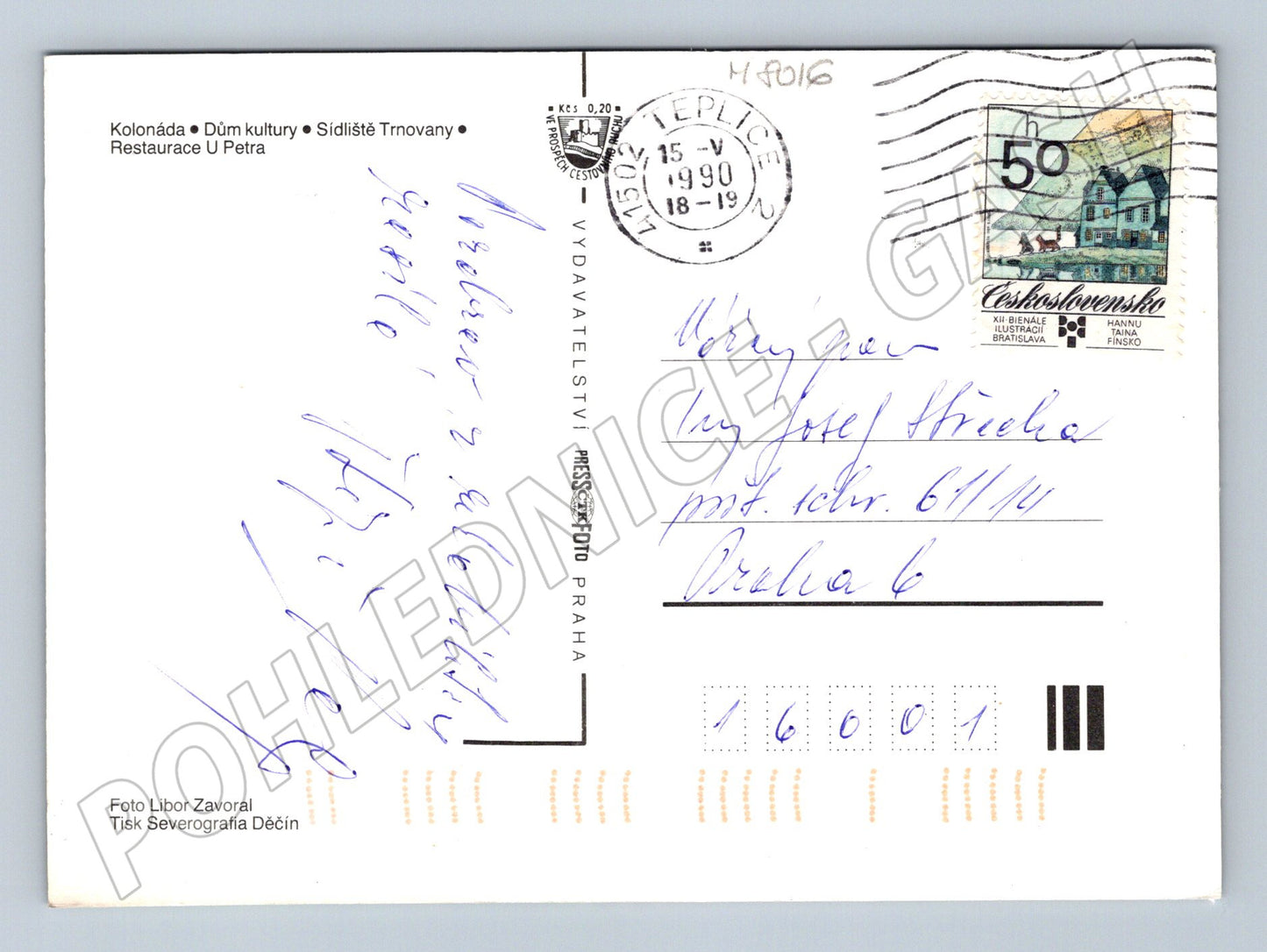Pohlednice Teplice koláž města razítko 1990 (M8016)