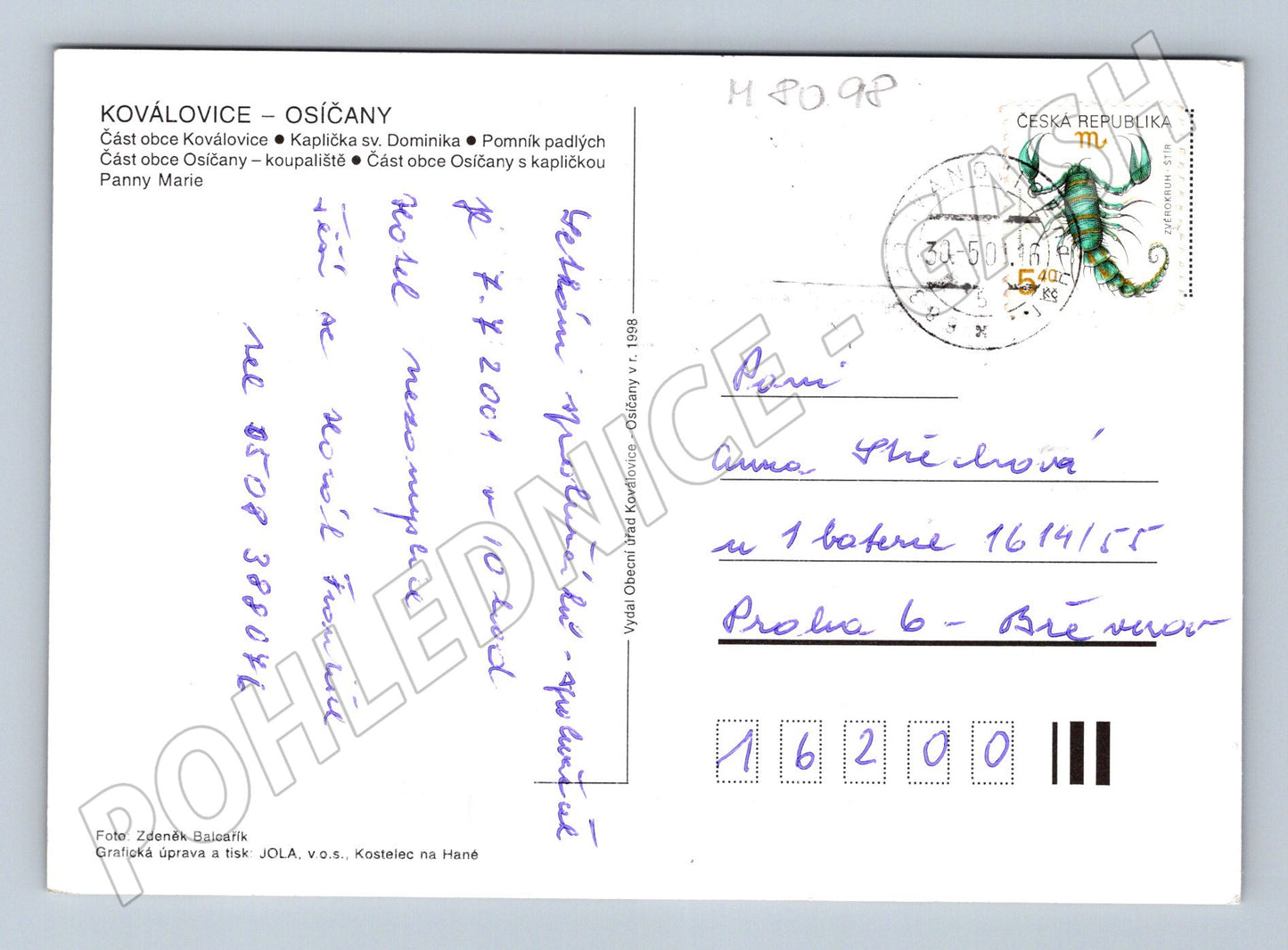 Pohlednice Koválovice Osíčany vícepohled zasláno 2001 (M8098)