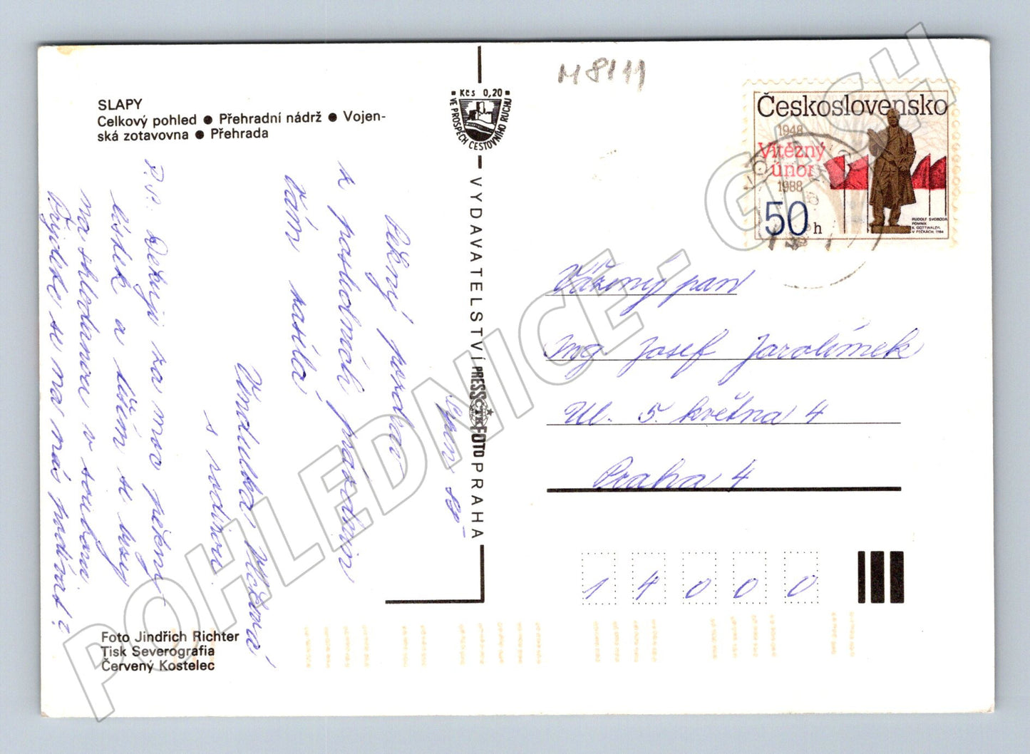 Pohlednice Slapy přehrada krajina ČSSR poštovní oběh (M8111)