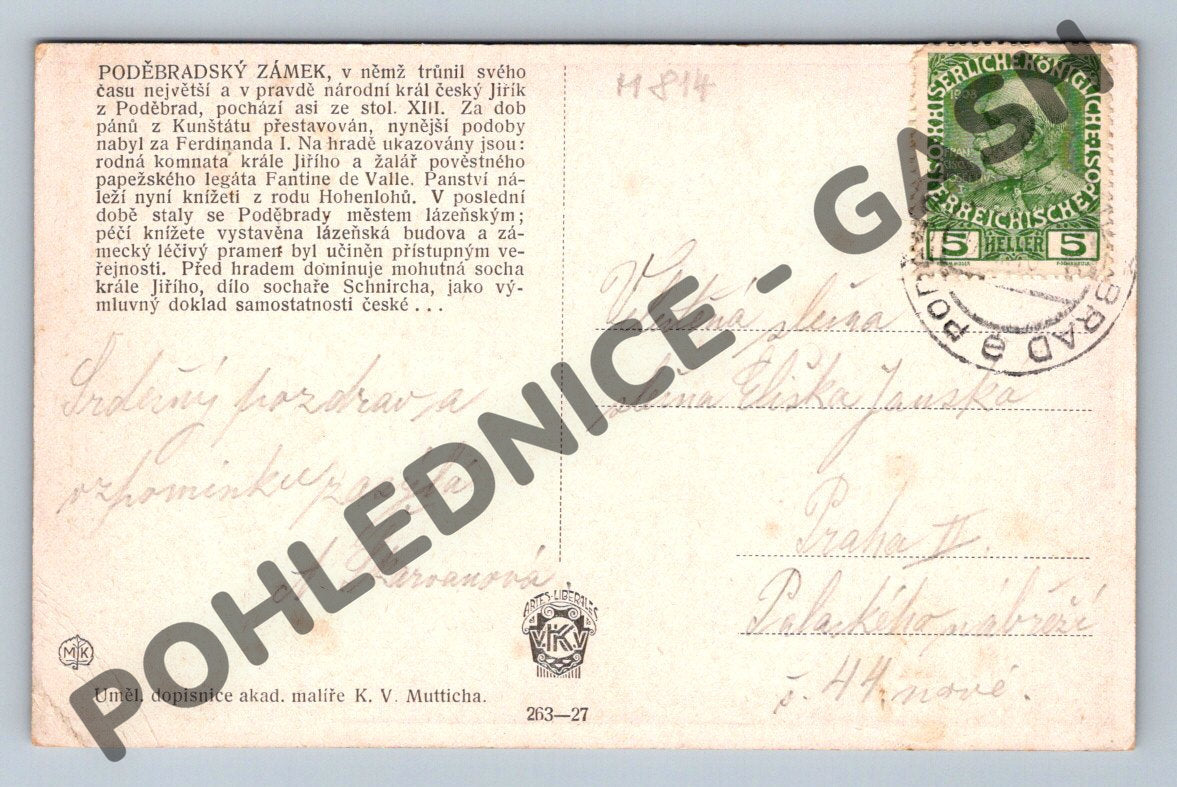 Pohlednice Poděbrady zámek socha Jiřího (M814)