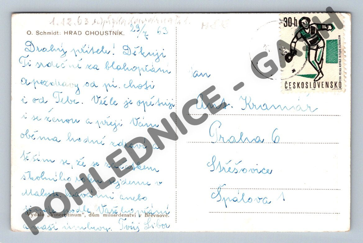 Postcard Choustník Castle Czechoslovakia (M818)