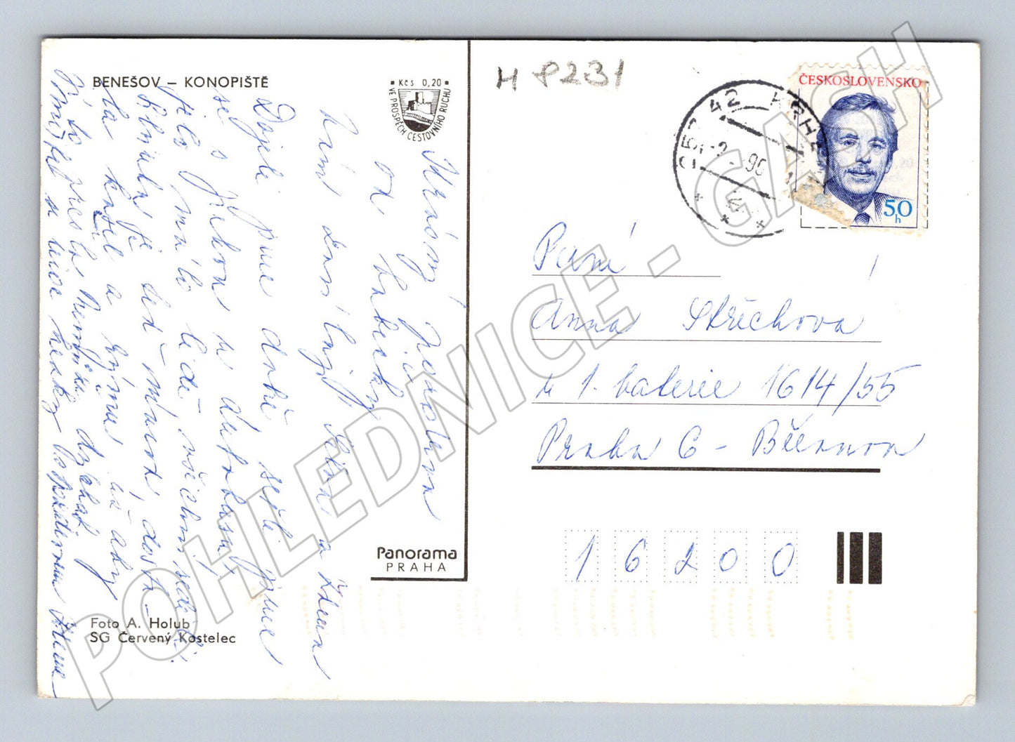 Postcard Benešov Konopiště multi-view stamp (M8231)