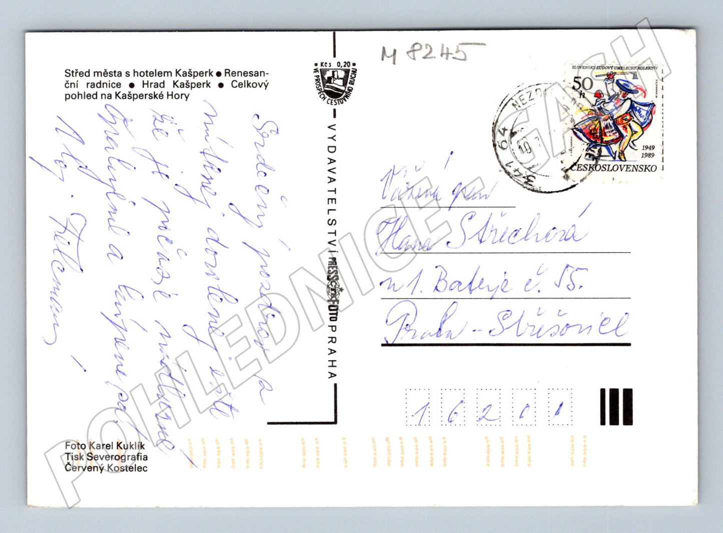 Pohlednice Kašperské Hory vícepohled razítko 1989 (M8245)